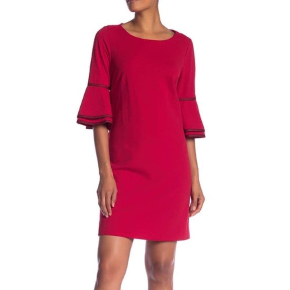 Sharagano Red Bell Sleeve Shift Dress - sold